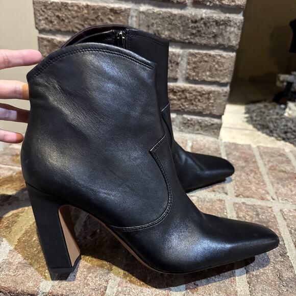 Franco Sarto Bayden Square Toe Boot Black Women's 10 Leather Chic Western - Picture 5 of 16